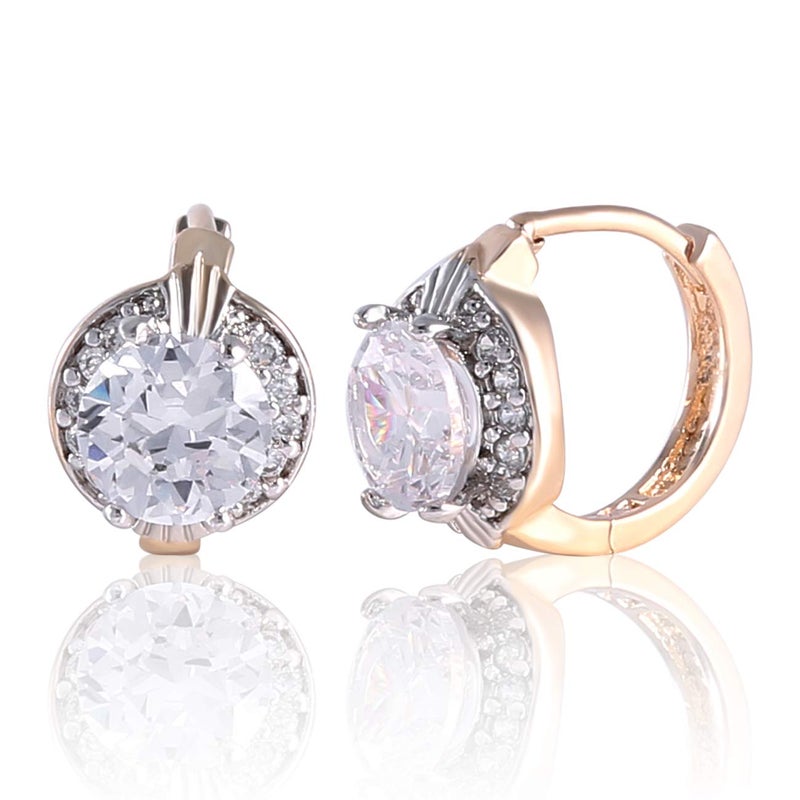 GULICX Fashion Jewelry Gold Tone Oval White Crystal Lovely Royal Gorgeous Hoop Earrings - Image 1